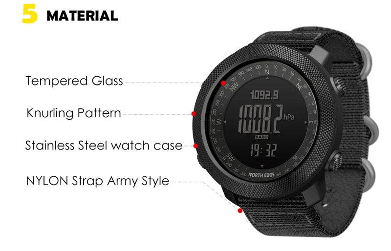 NORTH EDGE Men’s Military Smartwatch with Compass & Altimeter
