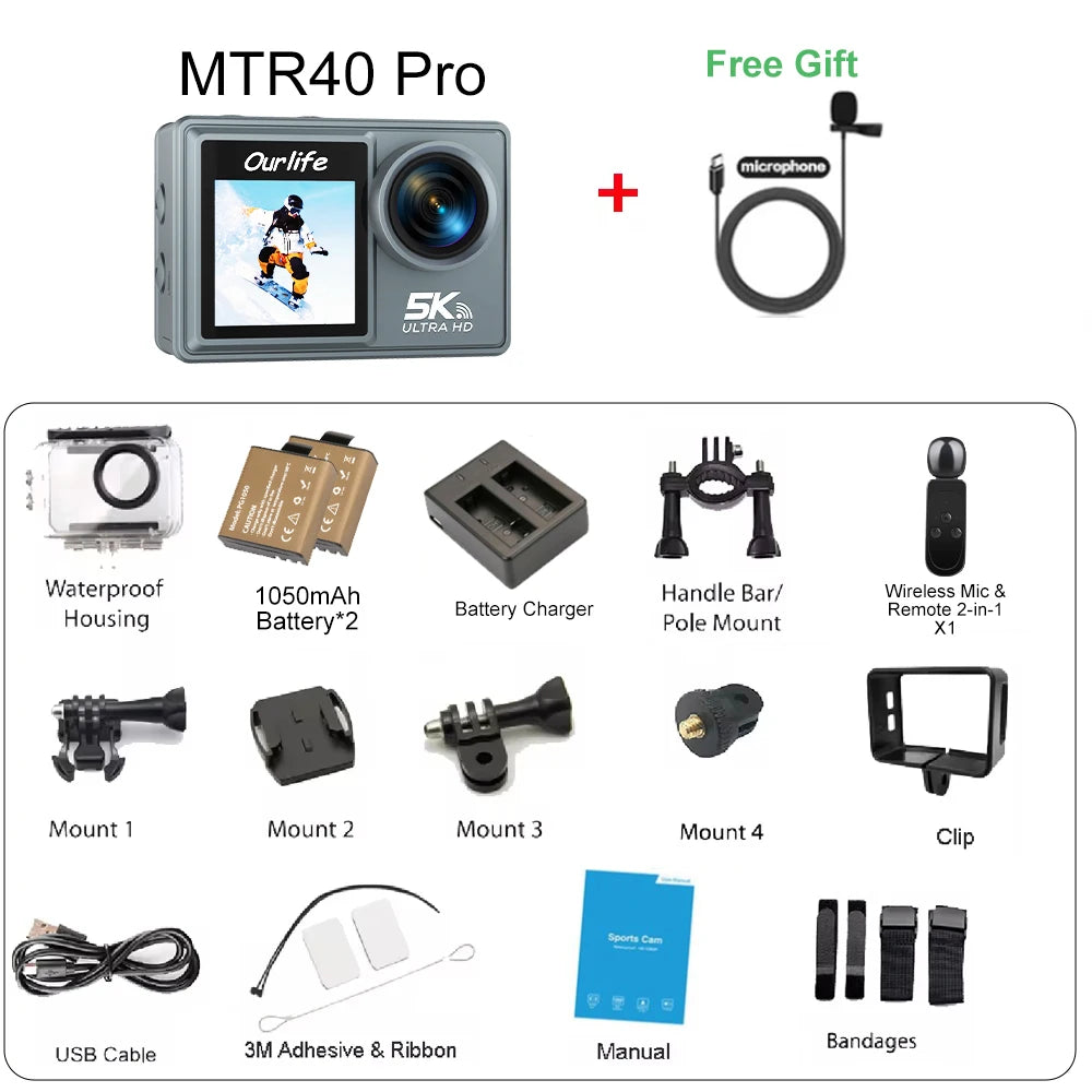 Ourlife MTR40 5K Action Camera with Touch Screen & Remote
