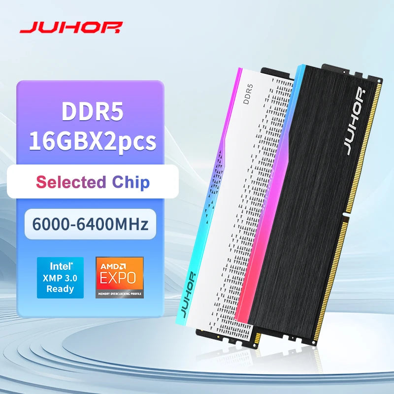 JUHOR DDR5 RGB Desktop RAM – 16GB 6000–6400MHz PC5 DIMM Memory