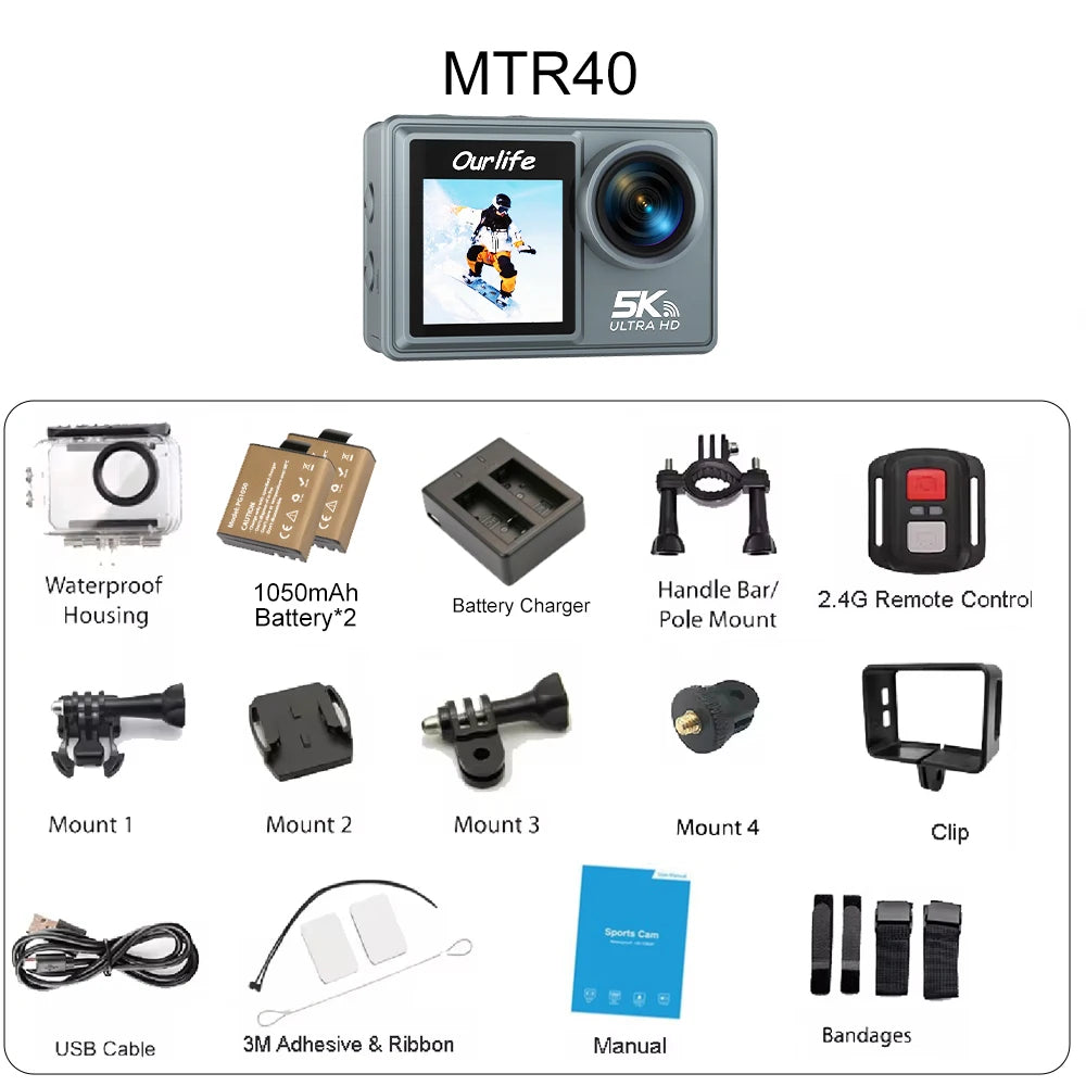 Ourlife MTR40 5K Action Camera with Touch Screen & Remote