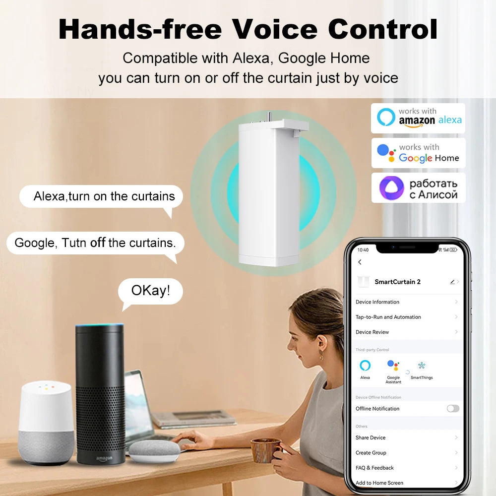 Tuya ZigBee/WiFi Smart Curtain Motor 155mm Silent Electric Shutter