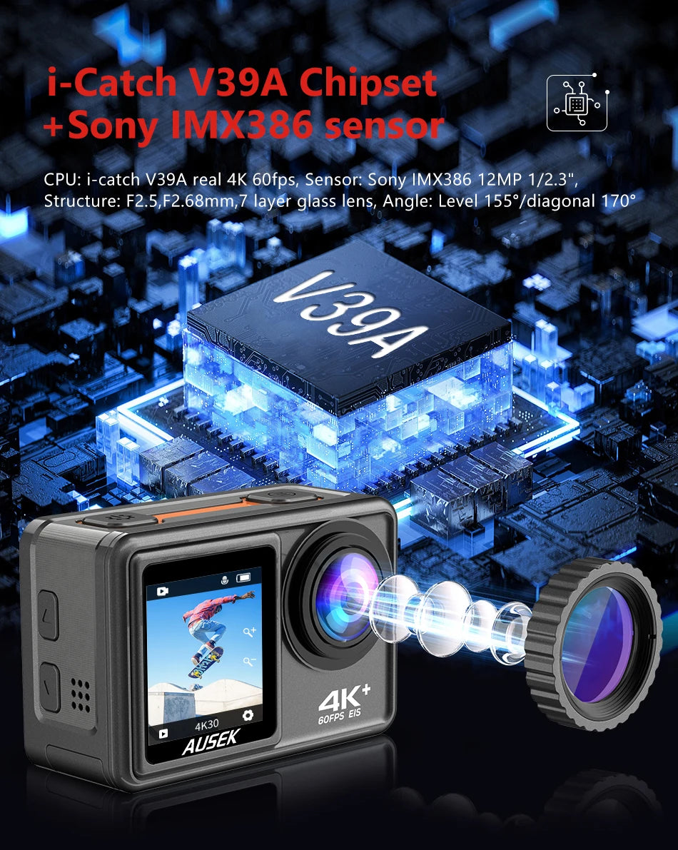 CERASTES 4K60FPS Action Camera with EIS & Interchangeable Lens