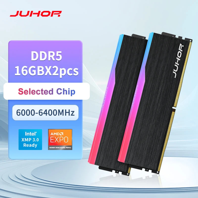 JUHOR DDR5 RGB Desktop RAM – 16GB 6000–6400MHz PC5 DIMM Memory