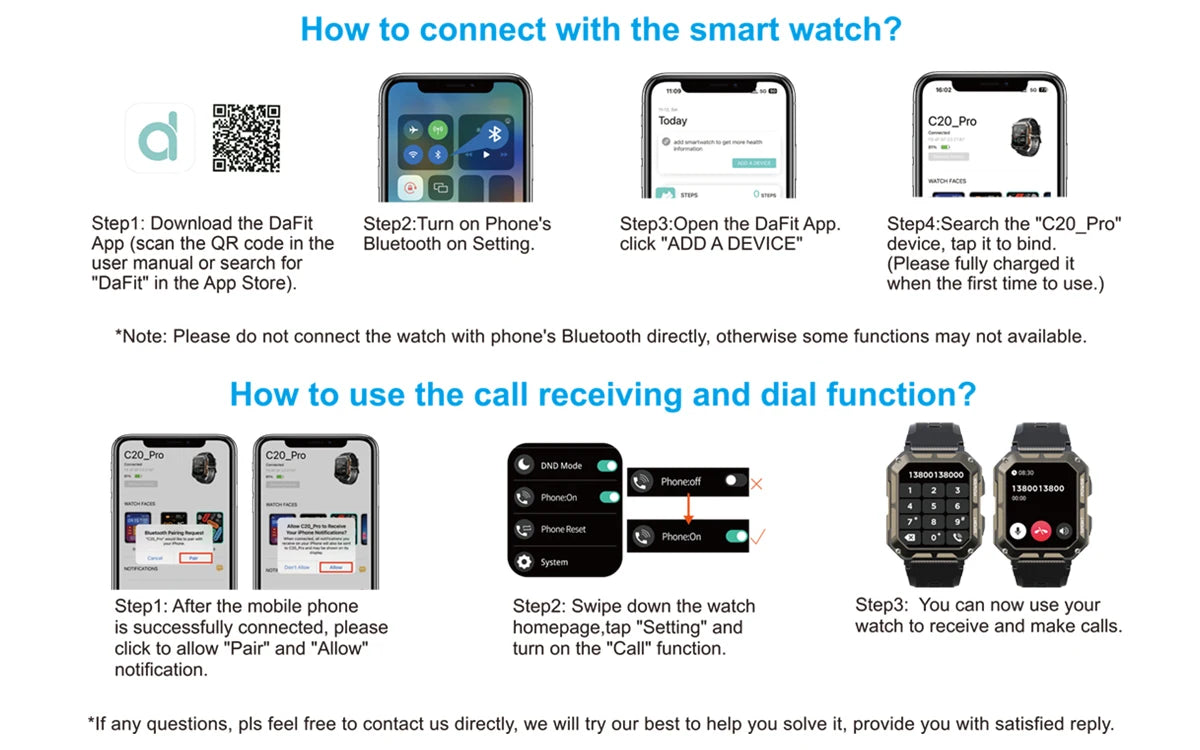 C20 Pro Smartwatch with Voice Assistant & Wireless Call