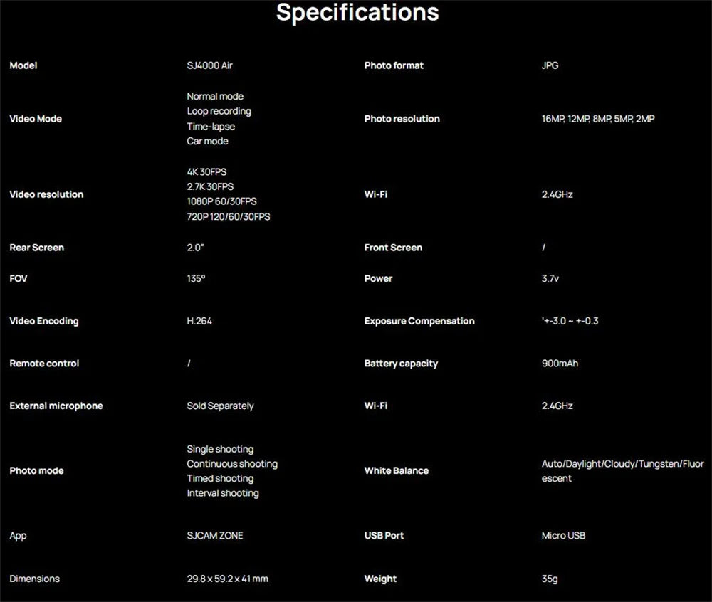 SJCAM SJ4000 Air 4K Action Camera Waterproof with WiFi