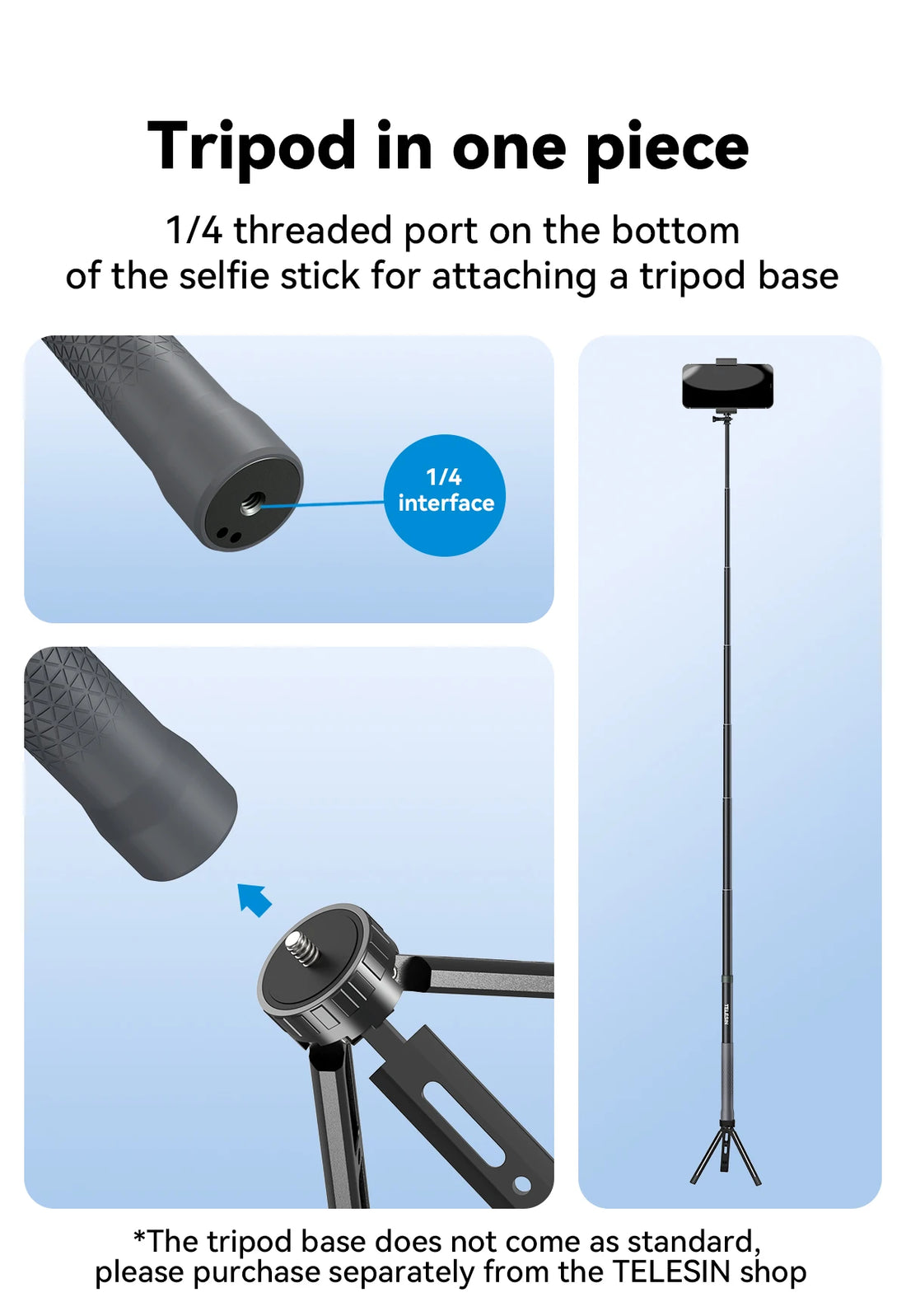 TELESIN Carbon Fiber Extendable Selfie Stick 1.2–3M for Action Cameras