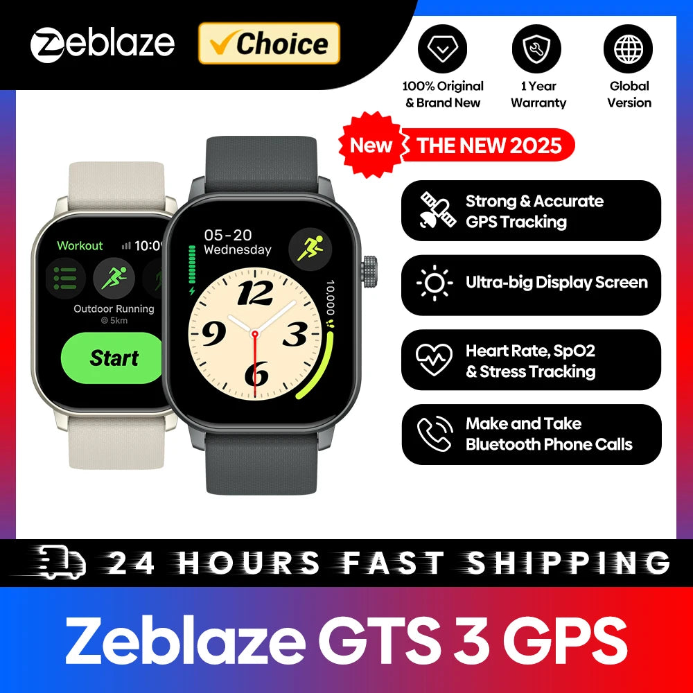 Zeblaze GTS 3 GPS Smartwatch 2025 with 2.01" Display & Calls