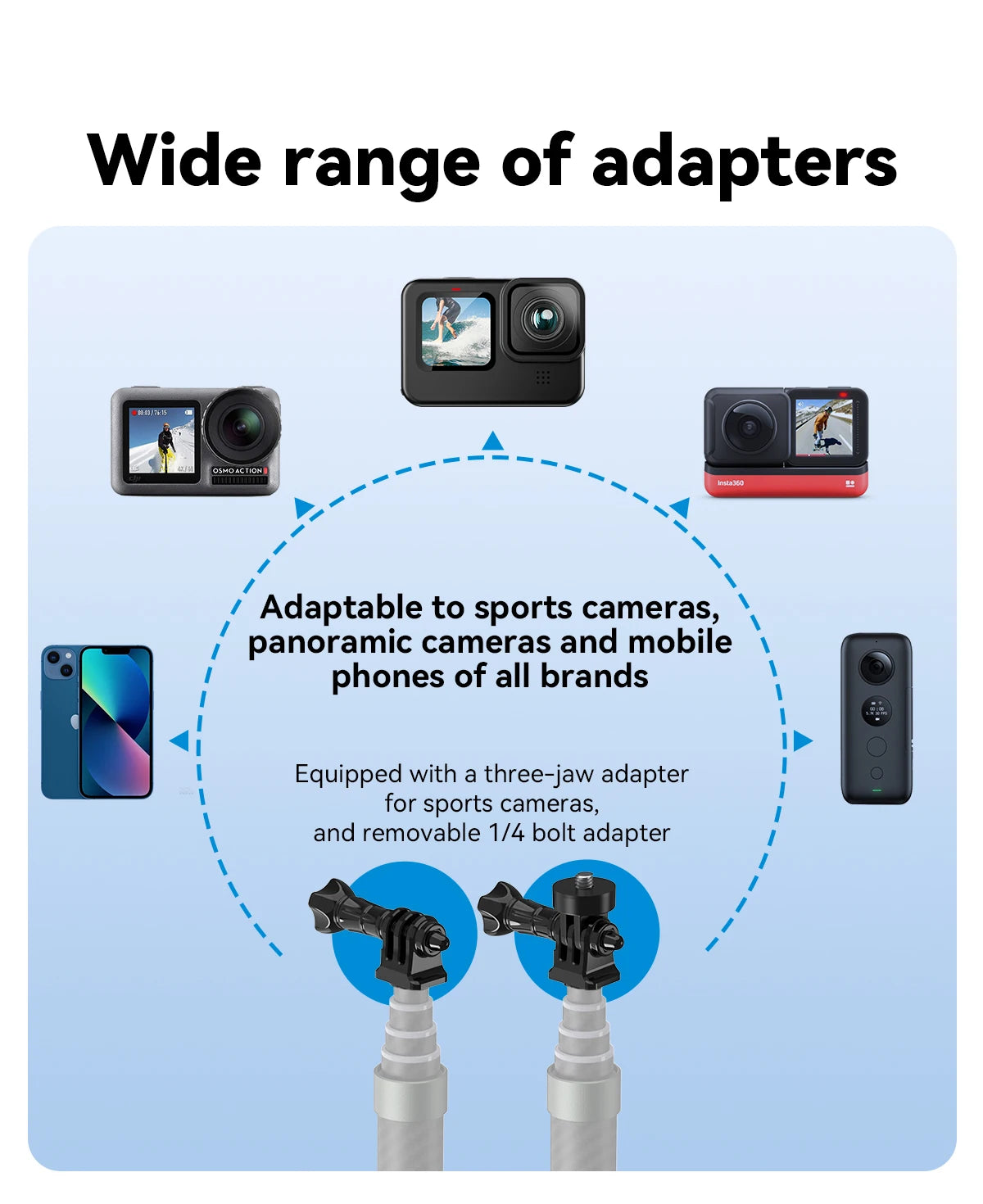 TELESIN Carbon Fiber Extendable Selfie Stick 1.2–3M for Action Cameras