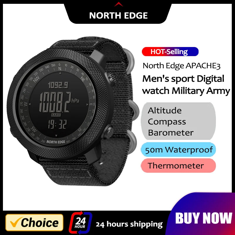 NORTH EDGE Men’s Military Smartwatch with Compass & Altimeter