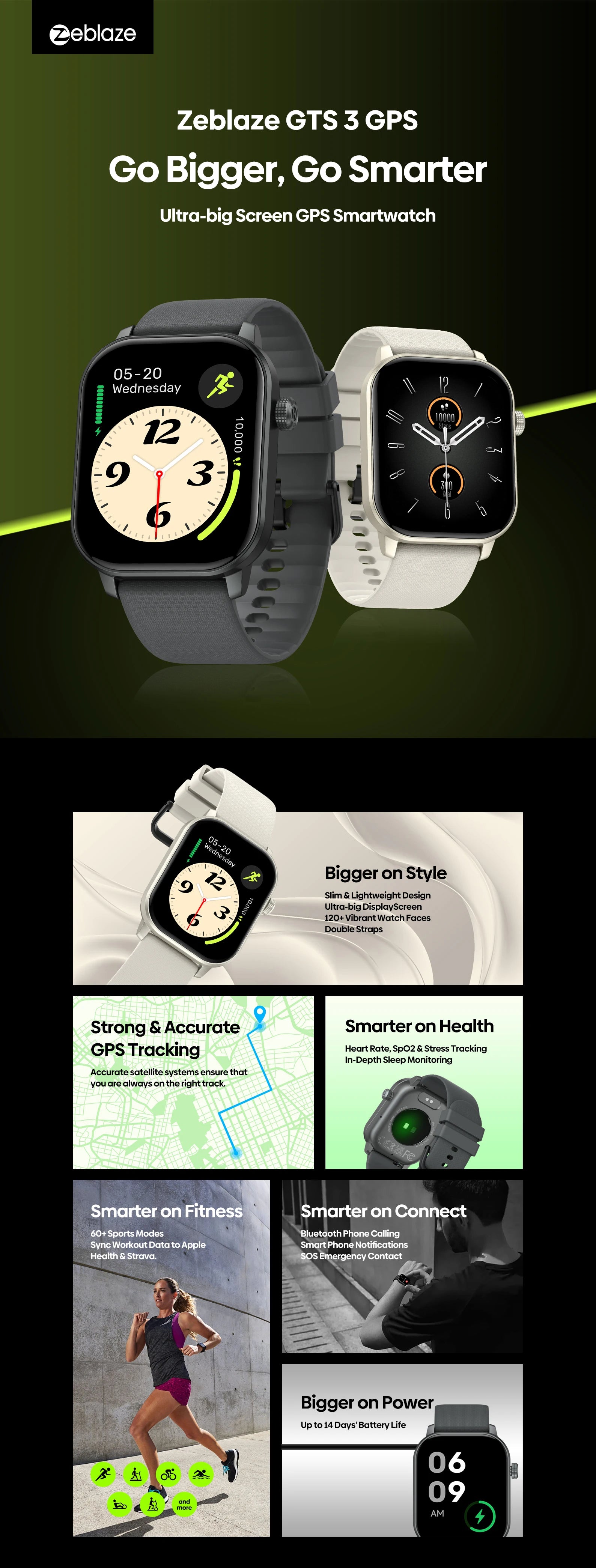 Zeblaze GTS 3 GPS Smartwatch 2025 with 2.01" Display & Calls