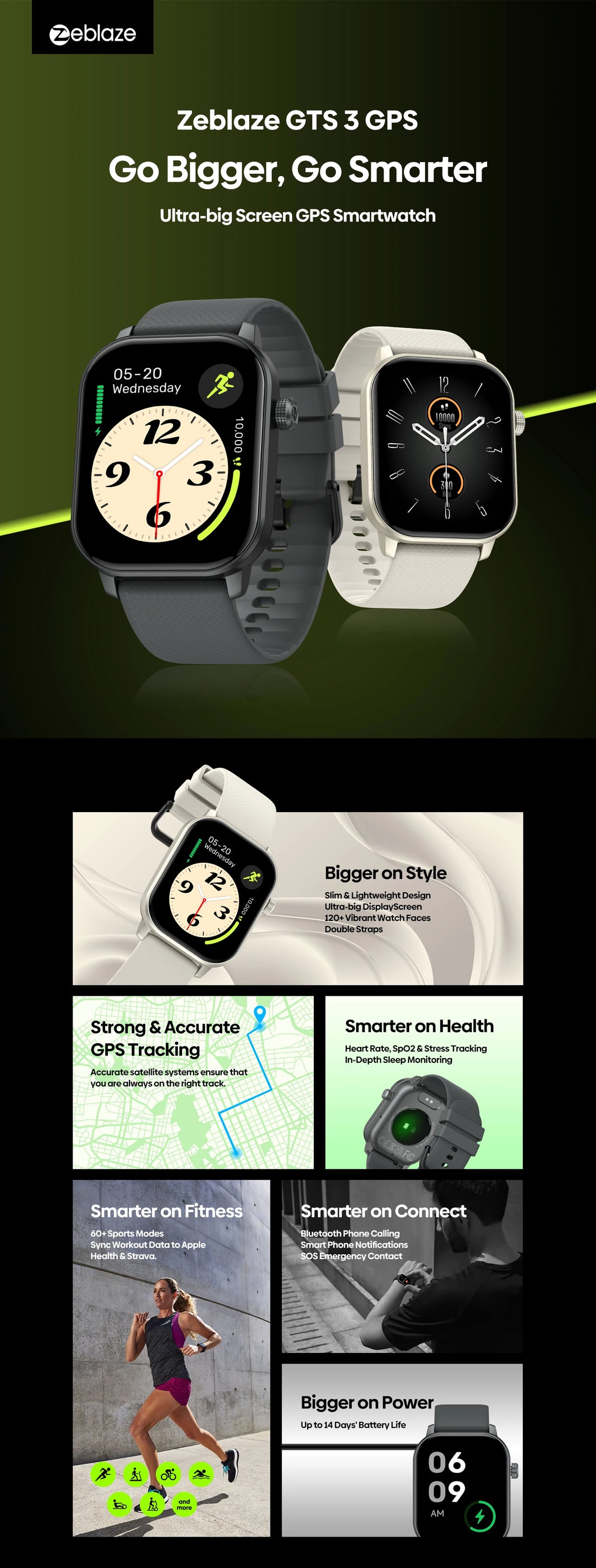 Zeblaze GTS 3 GPS Smartwatch 2025 with 2.01" Display & Calls