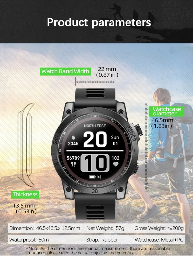 NORTH EDGE 2025 Men’s GPS Smartwatch with AMOLED & Compass