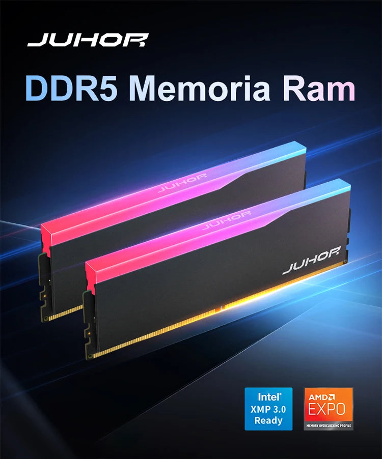 JUHOR DDR5 RGB Desktop RAM – 16GB 6000–6400MHz PC5 DIMM Memory