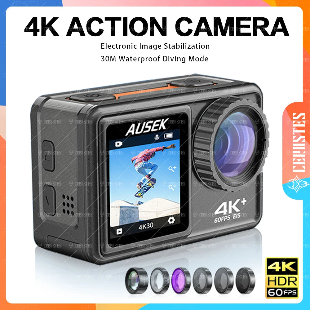 CERASTES 4K60FPS Action Camera with EIS & Interchangeable Lens