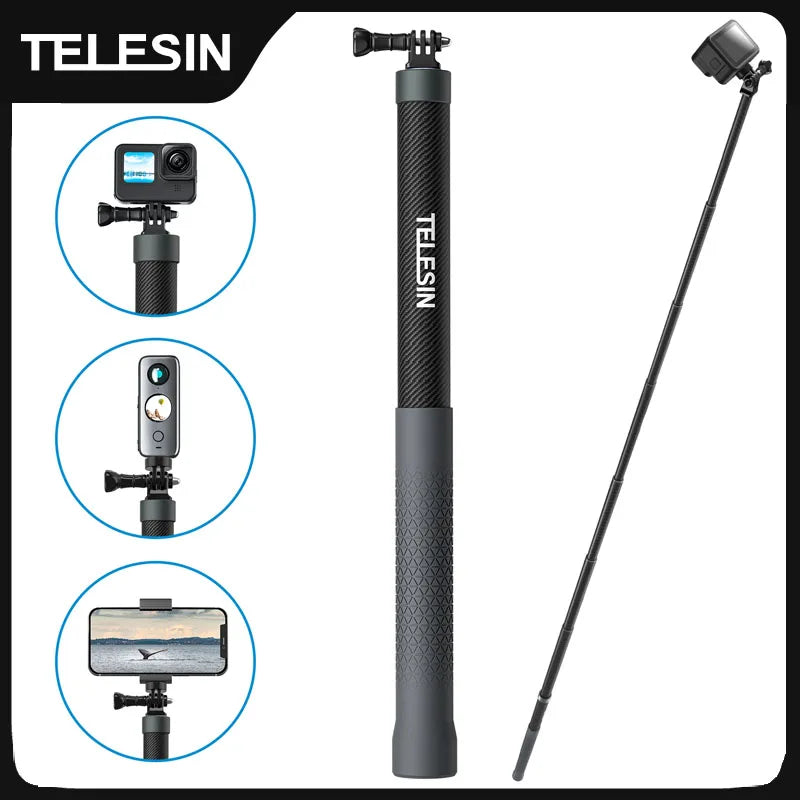 TELESIN Carbon Fiber Extendable Selfie Stick 1.2–3M for Action Cameras