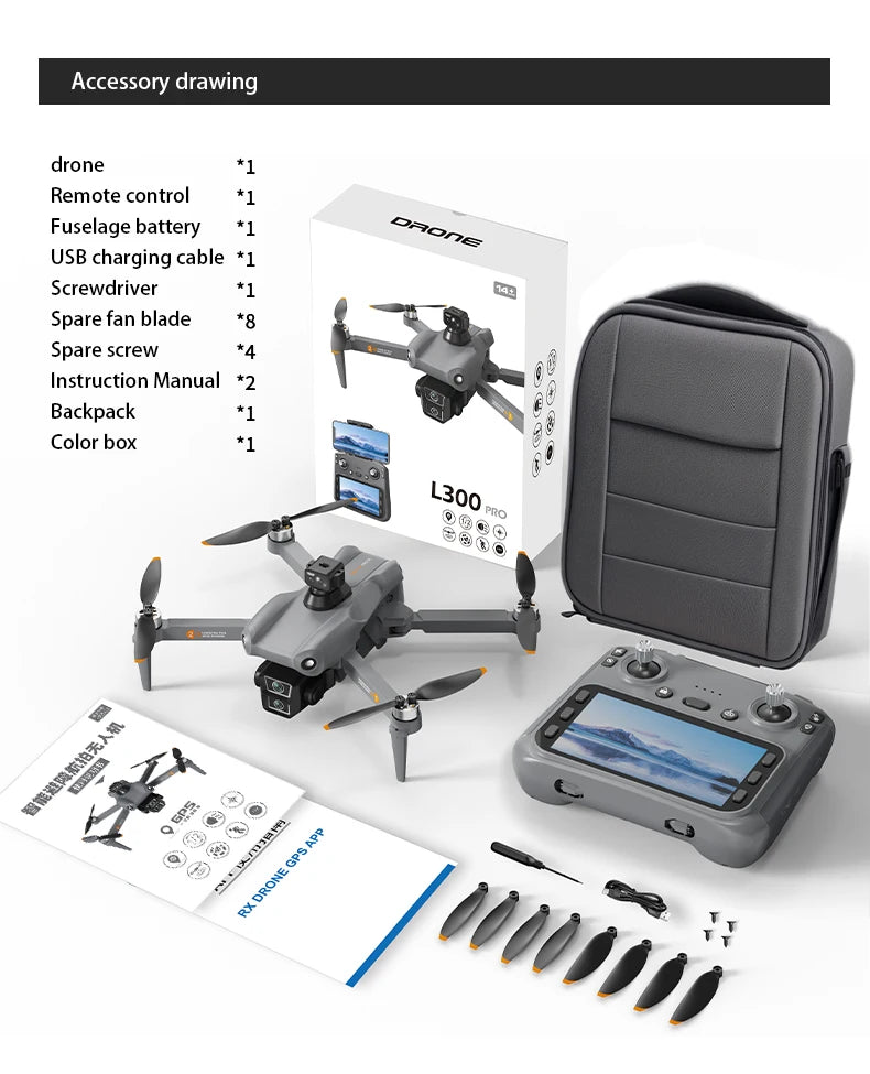 L300 MAX 4K HD Drone with Screen, 5G GPS & Brushless Motor