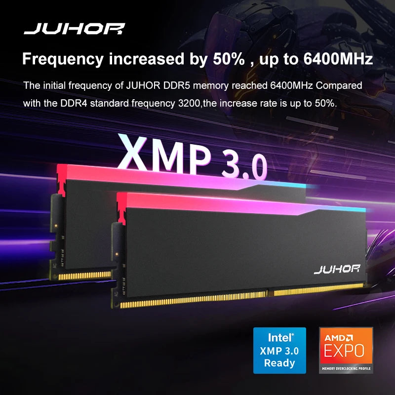 JUHOR DDR5 RGB Desktop RAM – 16GB 6000–6400MHz PC5 DIMM Memory
