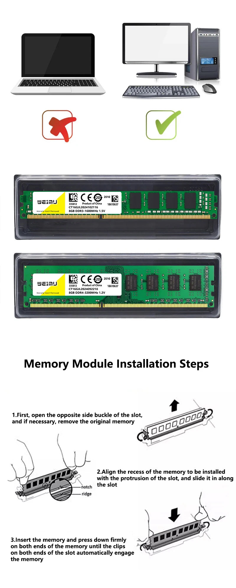 DDR3 & DDR4 Desktop RAM – 4GB/8GB/16GB 240-Pin DIMM