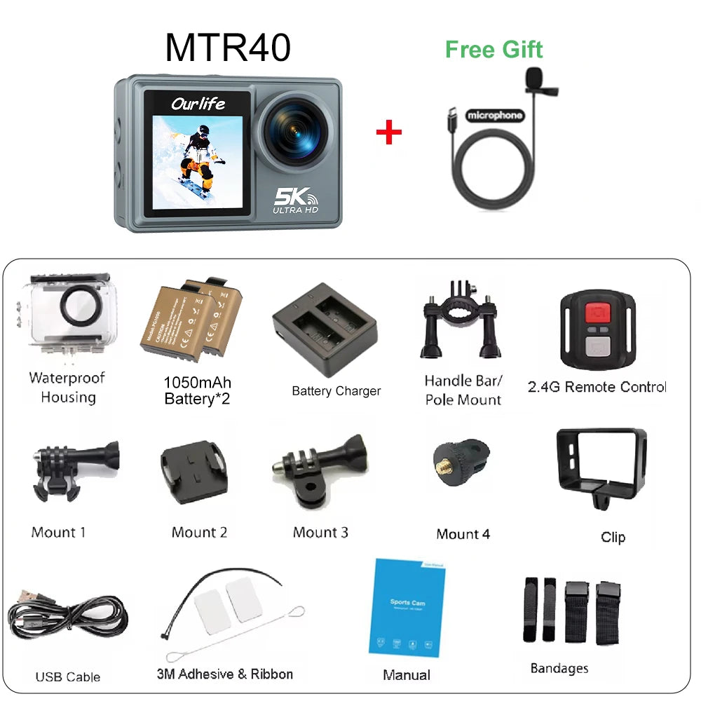 Ourlife MTR40 5K Action Camera with Touch Screen & Remote