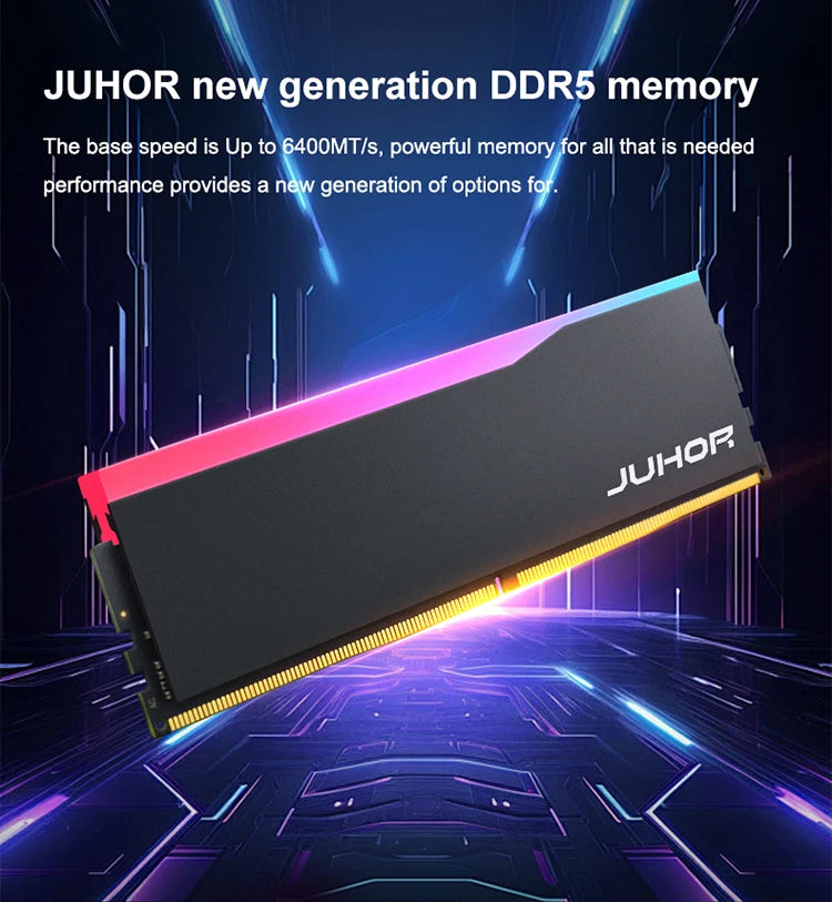 JUHOR DDR5 RGB Desktop RAM – 16GB 6000–6400MHz PC5 DIMM Memory
