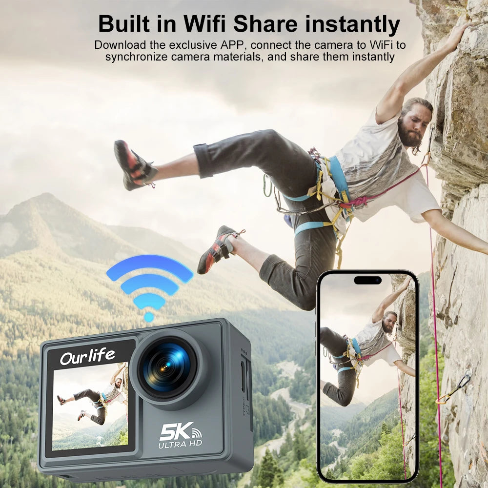 Ourlife MTR40 5K Action Camera with Touch Screen & Remote