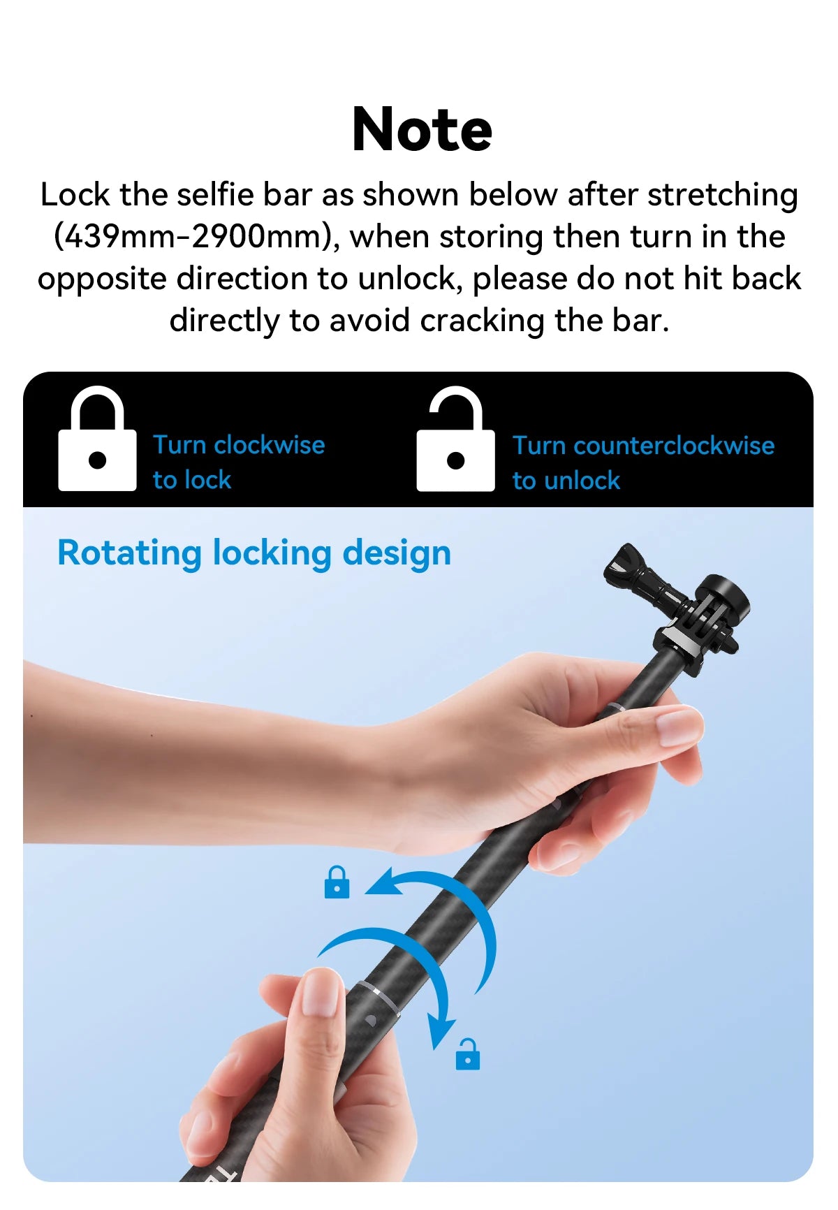 TELESIN Carbon Fiber Extendable Selfie Stick 1.2–3M for Action Cameras