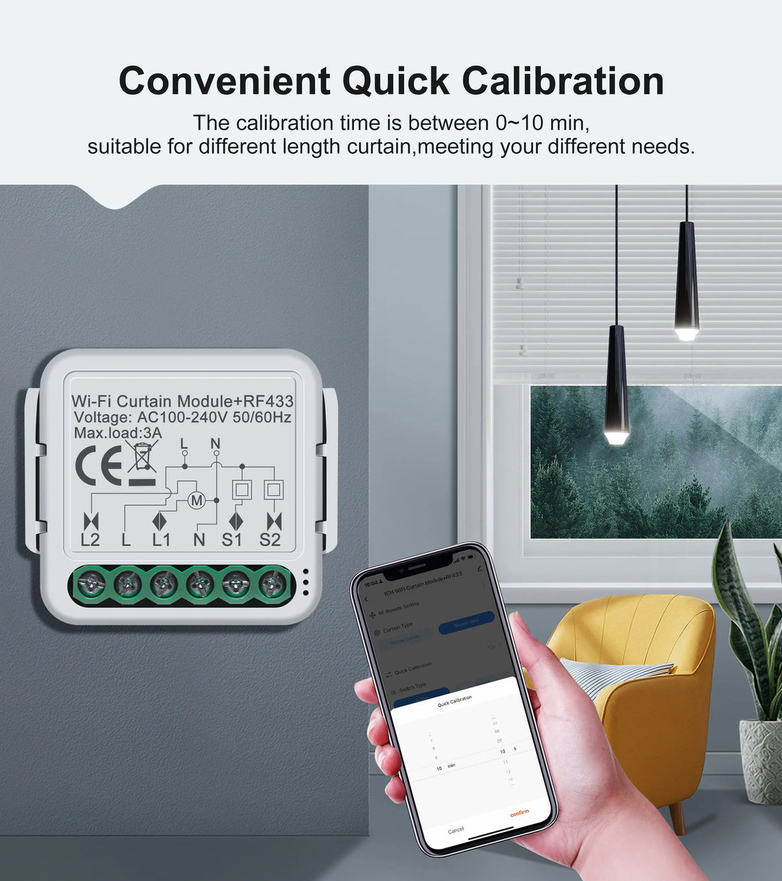 GIRIER Tuya WiFi RF433 Curtain Switch Module for Roller Shutter