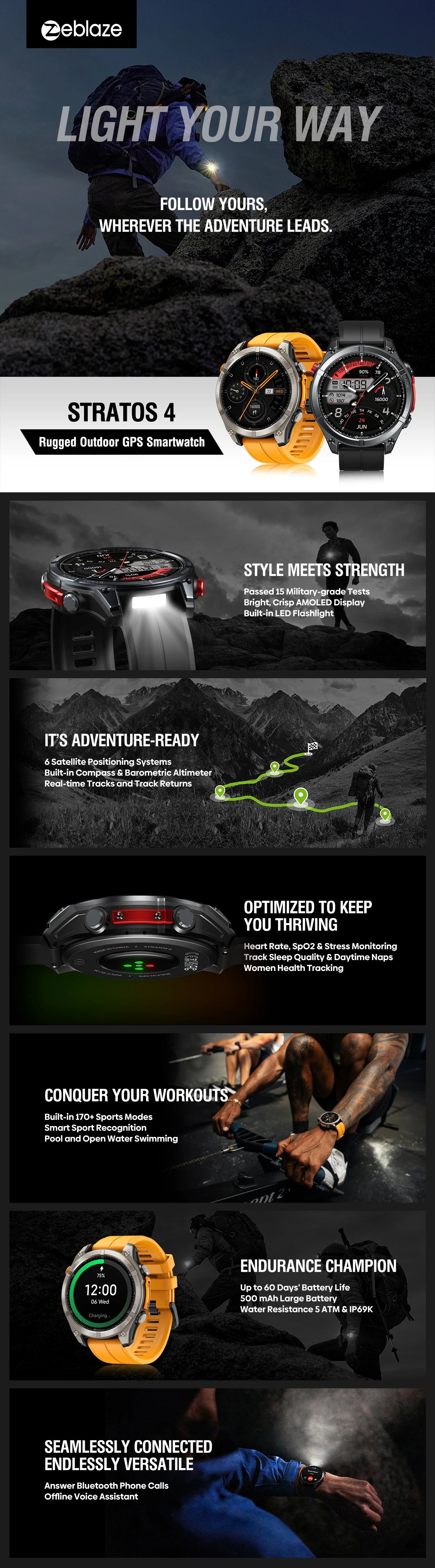 Zeblaze Stratos 4 GPS Smartwatch 2025 with AMOLED & Voice Call