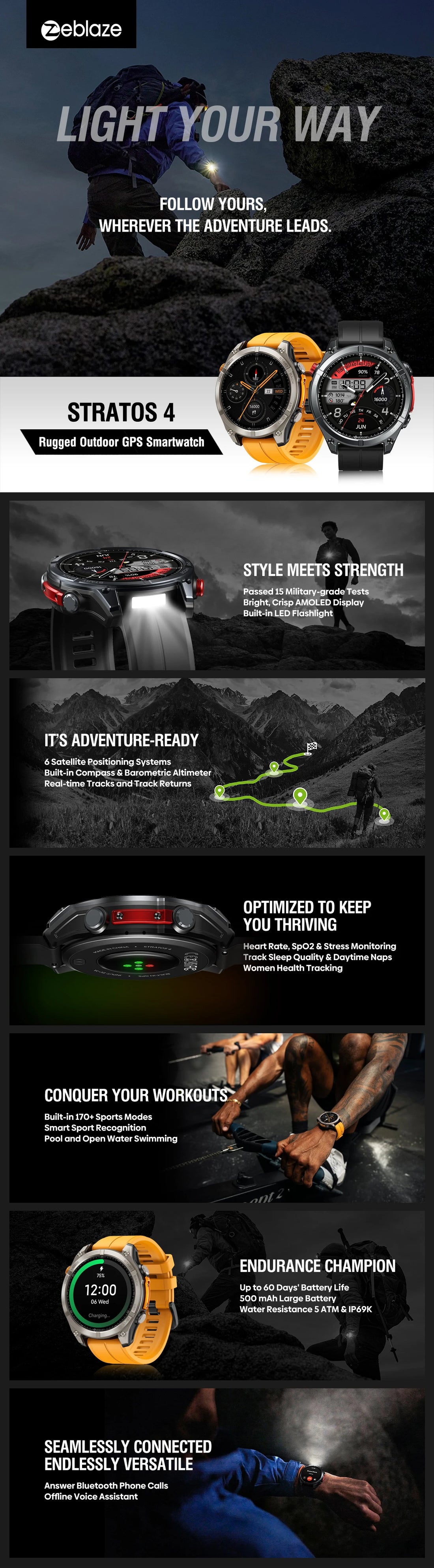 Zeblaze Stratos 4 GPS Smartwatch 2025 with AMOLED & Voice Call