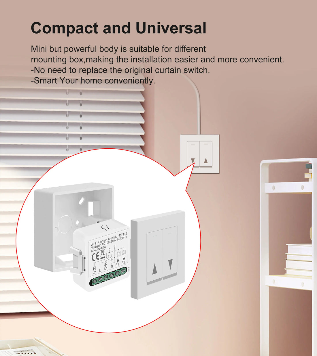 GIRIER Tuya WiFi RF433 Curtain Switch Module for Roller Shutter