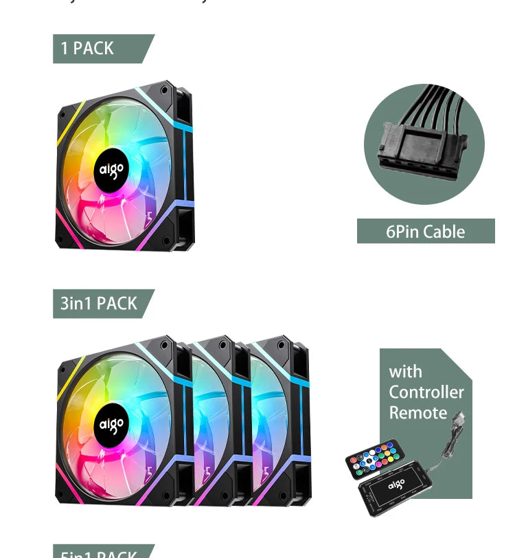 Aigo AM12 RGB 120mm PC Case Fan Kit
