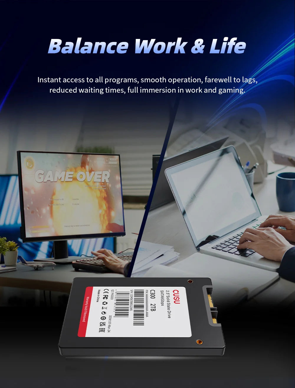 CUSU SATA 2.5” SSD – 128GB/256GB/512GB/1TB/2TB Hard Drive for Computer & Laptop