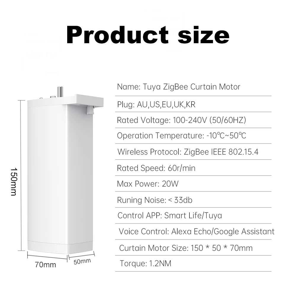 Tuya ZigBee/WiFi Smart Curtain Motor 155mm Silent Electric Shutter