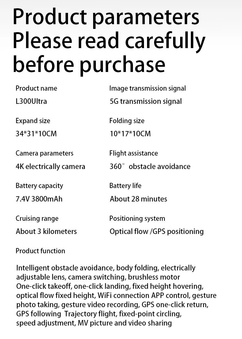 L300 Ultra 4K HD GPS Drone with Obstacle Avoidance & FPV