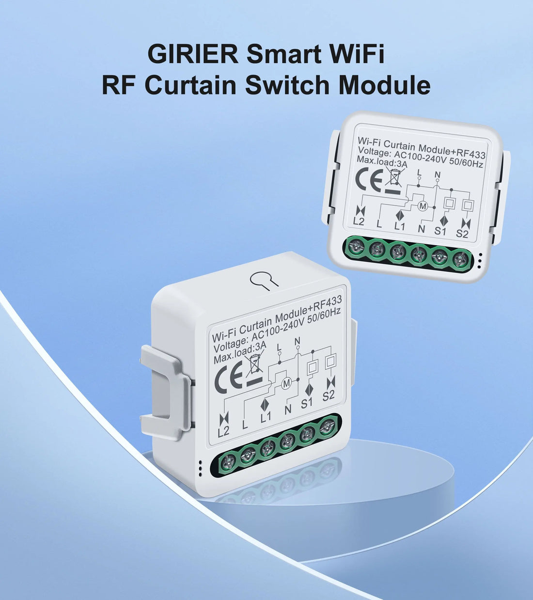 GIRIER Tuya WiFi RF433 Curtain Switch Module for Roller Shutter