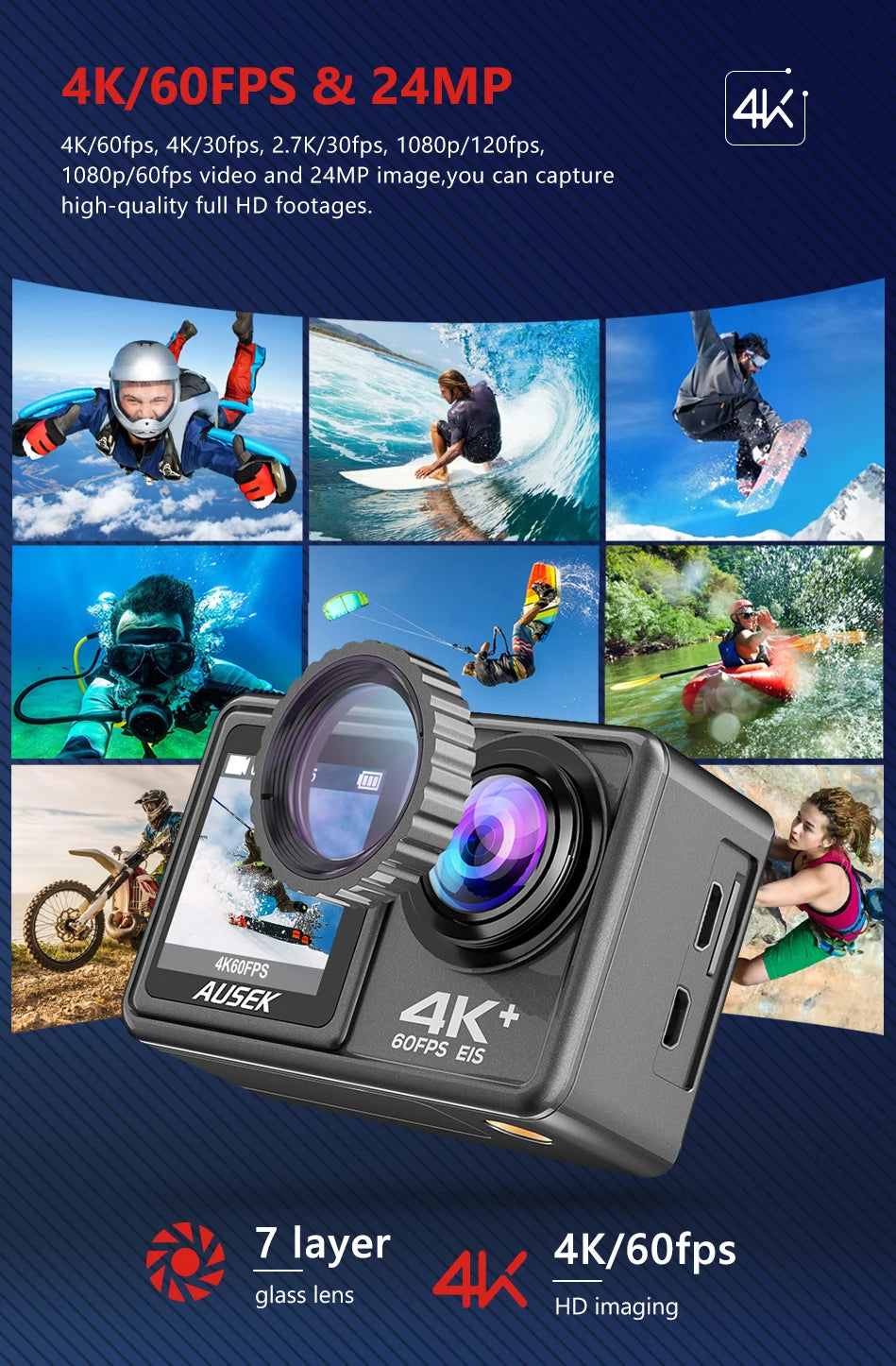 CERASTES 4K60FPS Action Camera with EIS & Interchangeable Lens