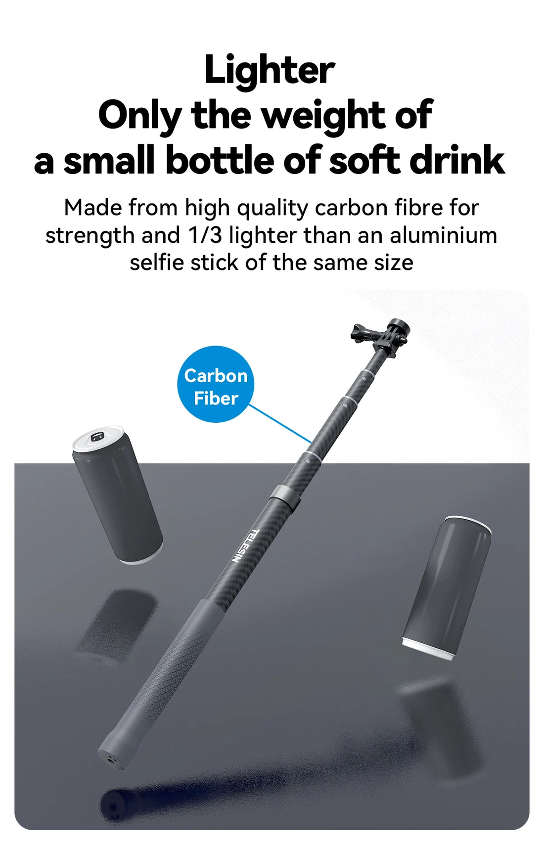 TELESIN Carbon Fiber Extendable Selfie Stick 1.2–3M for Action Cameras