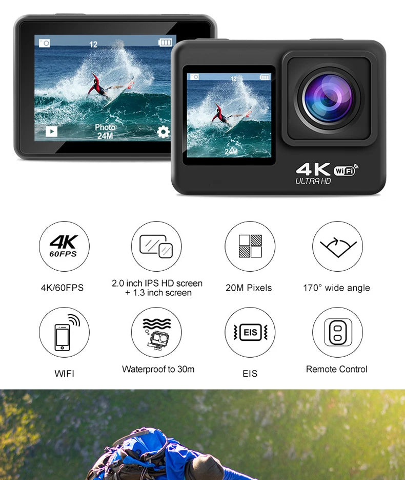 Ultra HD 4K Action Camera Waterproof with WiFi & 170° Wide Angle