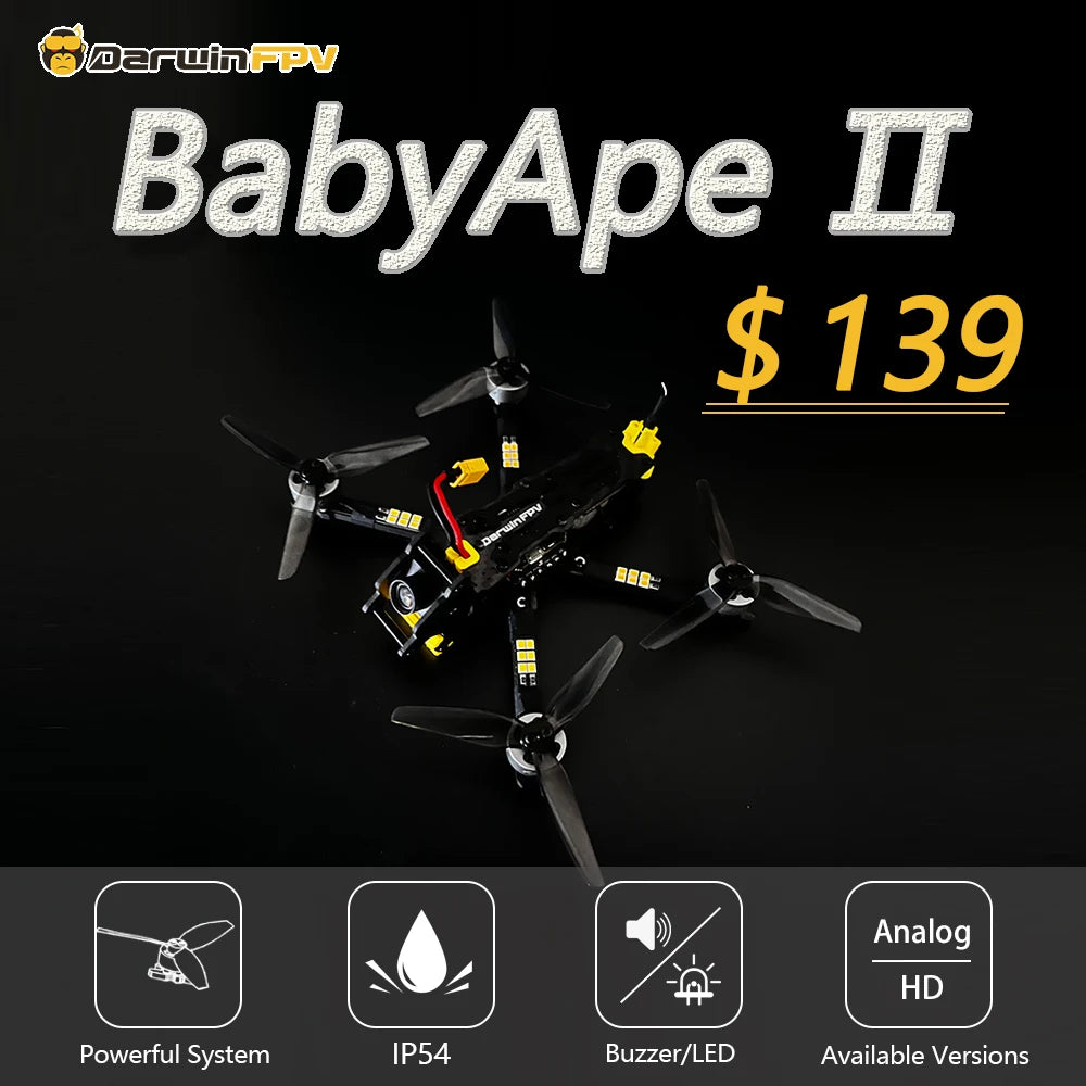 DarwinFPV BabyApe II 3.5" Freestyle FPV Racing Drone – Analog/Digital VTX
