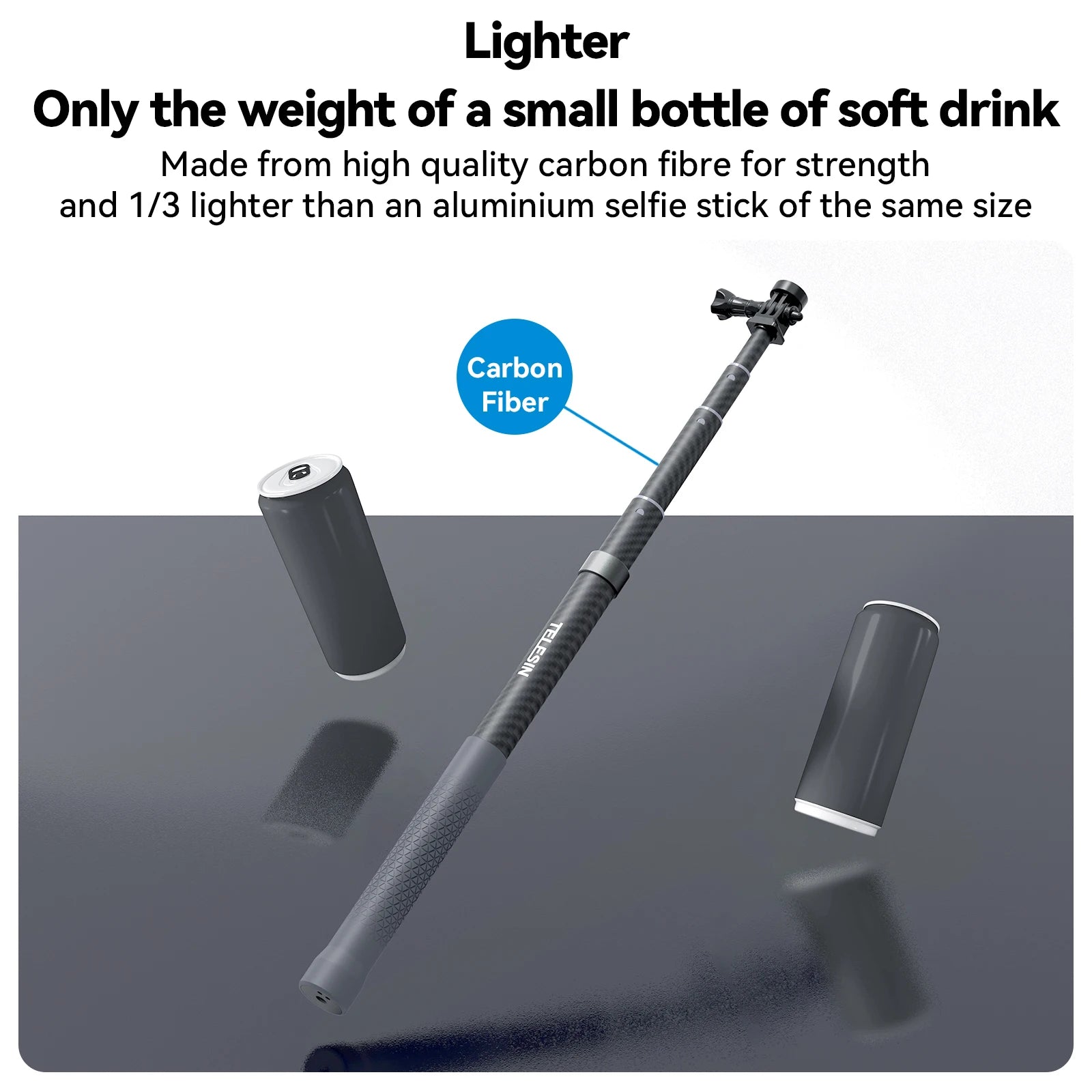 TELESIN Carbon Fiber Extendable Selfie Stick 1.2–3M for Action Cameras