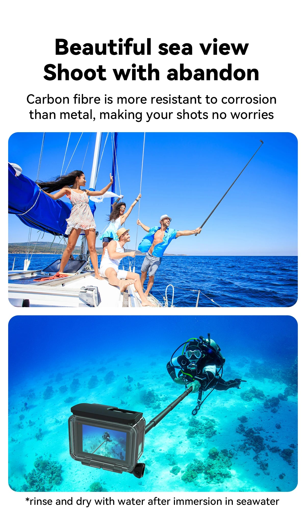 TELESIN Carbon Fiber Extendable Selfie Stick 1.2–3M for Action Cameras