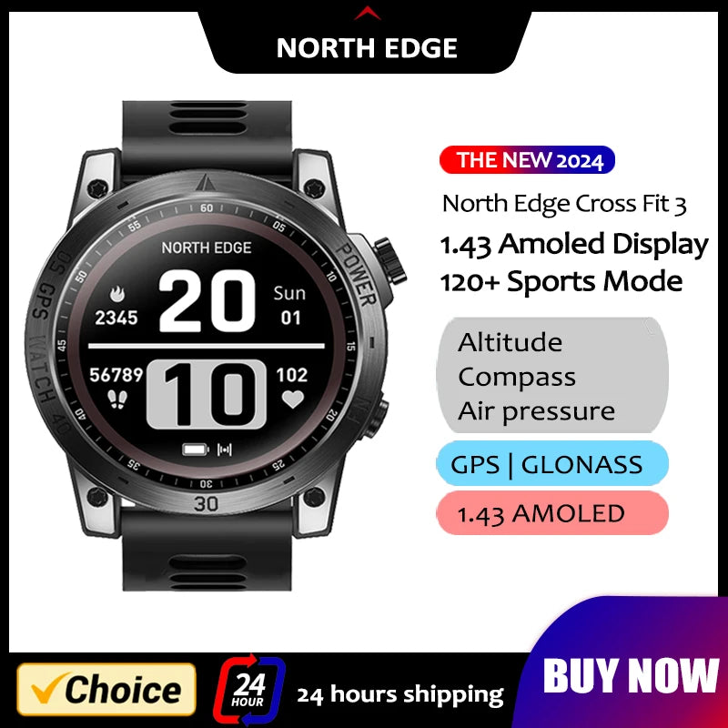 NORTH EDGE 2025 Men’s GPS Smartwatch with AMOLED & Compass