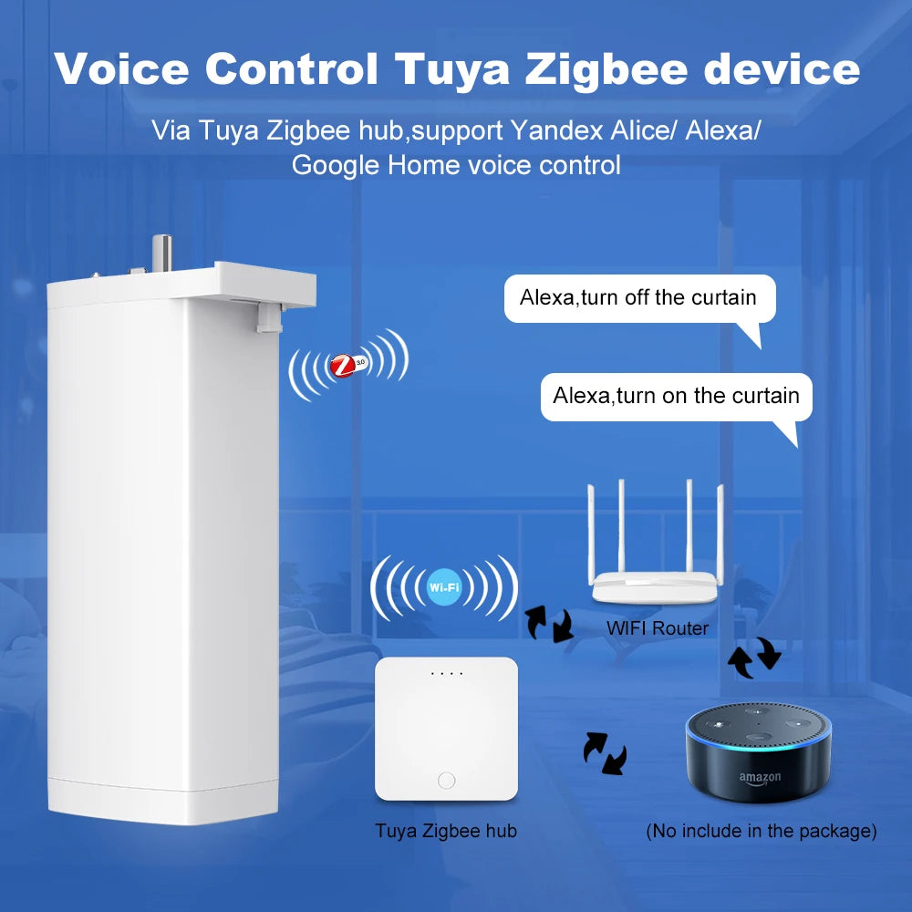 Tuya ZigBee/WiFi Smart Curtain Motor 155mm Silent Electric Shutter