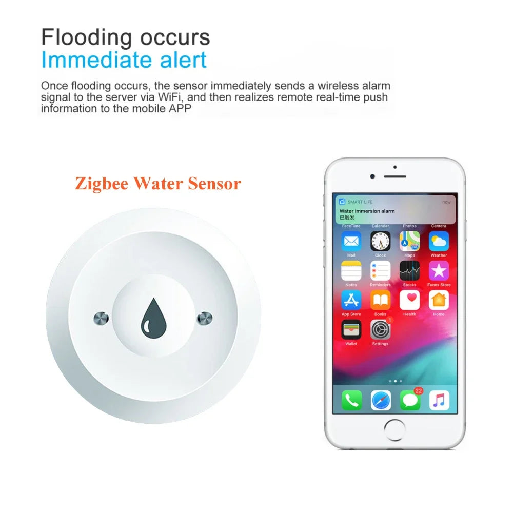 Tuya ZigBee Water Leak Sensor Smart Life 2MQTT Water Immersion Alarm Detector