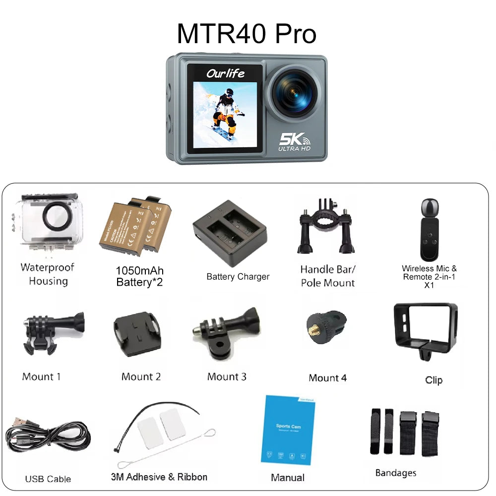 Ourlife MTR40 5K Action Camera with Touch Screen & Remote
