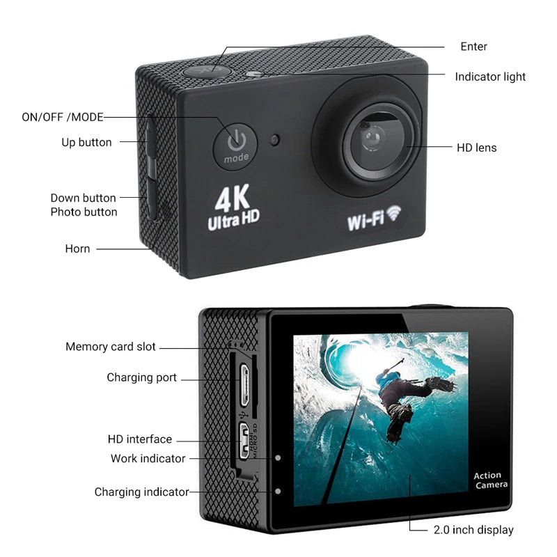 Ultra HD 4K Action Camera Waterproof with WiFi & 170° Wide Angle