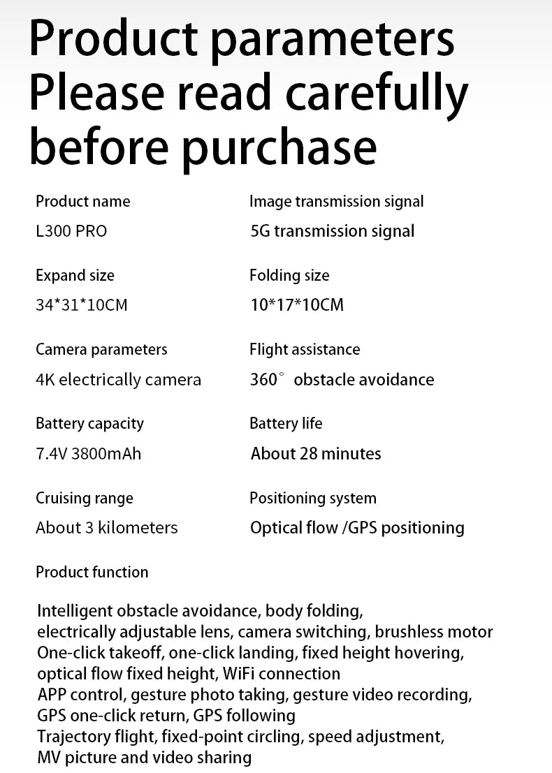 L300 MAX 4K HD Drone with Screen, 5G GPS & Brushless Motor