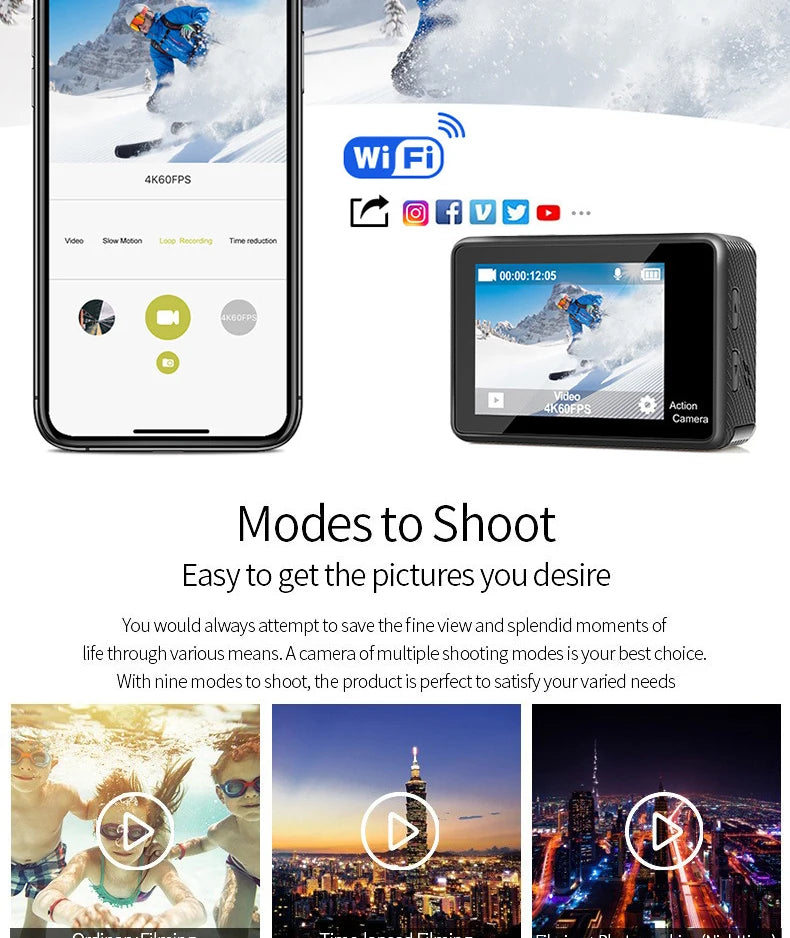 Ultra HD 4K Action Camera Waterproof with WiFi & 170° Wide Angle