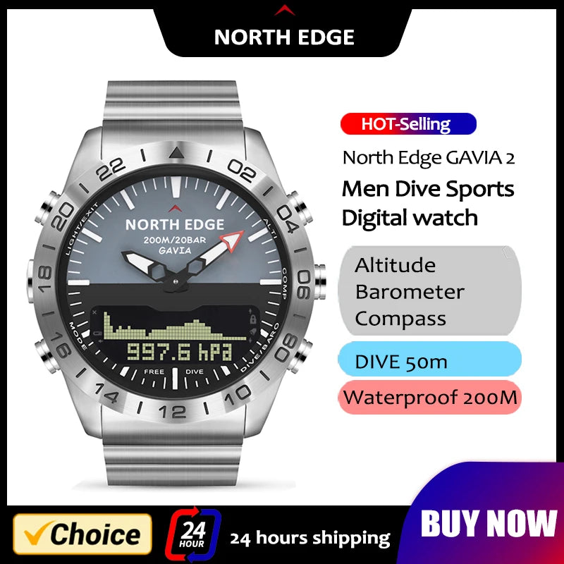 NORTH EDGE Men’s Dive Smartwatch 200M Waterproof with Compass